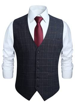 HISDERN Anzugweste für Herren Formale Weste Hochzeits Party Westen Plaid Klassisch Business Anzug Weste Marineblau XL von HISDERN