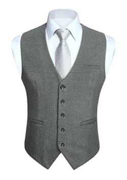 HISDERN Anzugwesten Für Herren Retro Grau Formale Klassische V-Ausschnitt Casual Einfarbige Westen Hochzeit Business Party Baumwolle Weste L von HISDERN