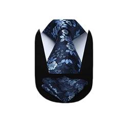 HISDERN Blumen Krawatte Hochzeit Herren Formale Krawatte Taschentuch Krawatten Navy Blau & Einstecktuch Set von HISDERN