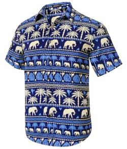 HISDERN Funky Hawaiihemd Herren Hawaii Hemd Kurzarm Männer Aloha Sommerhemd Marineblau S von HISDERN