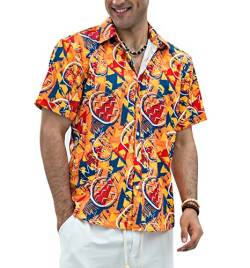 HISDERN Funky Hawaiihemd Herren Hawaii Hemd Kurzarm Männer Aloha Sommerhemd Orange L von HISDERN