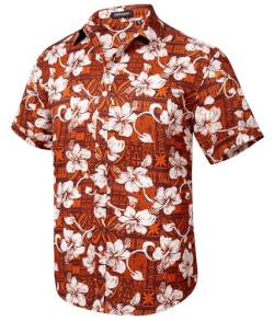 HISDERN Funky Hawaiihemd Herren Hawaii Hemd Kurzarm Männer Aloha Sommerhemd Orange XXL von HISDERN