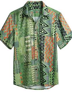 HISDERN Funky Hawaiihemd Herren Kurzarm Blumen Sommerhemd Aloha Strand Hemden Grüne Hemd Freizeithemden Für Männer Reise L von HISDERN