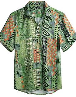 HISDERN Funky Hawaiihemd Herren Kurzarm Blumen Sommerhemd Aloha Strand Hemden Grüne Hemd Freizeithemden Für Männer Reise XL von HISDERN
