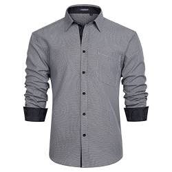 HISDERN Graue Hemden Männer Oberhemden Herren Langarm Regular Fit Businesshemd für Die Arbeit Party Hochzeit Business Freizeit Langarmshirts für Herren,Grau 2,M von HISDERN