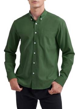 HISDERN Grün Hemd Herren Langarm Bügelfrei Oxford Baumwolle Freizeithemd Regular Fit Button Down Hemd mit Tasche XXL von HISDERN