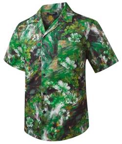 HISDERN Hawaii Hemd Herren Funky Hawaiihemd Kurzarm Sommer Männer Kubanischer Kragen Freizeithemd Casual Urlaub Button Down Aloha Strand Party Unisex Hemden Grün 3XL von HISDERN