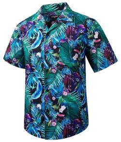 HISDERN Hawaii Hemd Herren Funky Hawaiihemd Kurzarm Sommer Männer Kubanischer Kragen Shirt Casual Urlaub Button Down Aloha Strand Party Unisex Hemden Mehrfarbig 2XL von HISDERN
