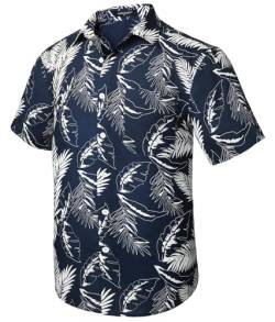 HISDERN Hawaii Hemd Männer Kurzarm Herren Hawaiihemd Sommer Funky Regular Fit Strand Party Urlaubs Shirt Hawaii-Hemd Blumen Hawaihemd Hemden,Marineblau,L von HISDERN