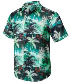HISDERN Hawaiihemd Herren Kurzarm Hawaii Hemd Männer Funky Aloha Freizeithemd Casual Sommer-Hemd Shirt Grün/Blau 4XL von HISDERN