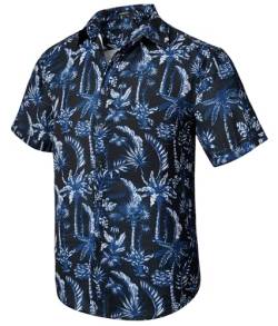 HISDERN Hawaiihemd Herren Kurzarm Hawaii Hemd Männer Funky Aloha Freizeithemd Casual Sommer-Hemd Shirt Schwarz/Marineblau S von HISDERN