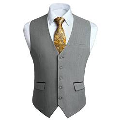 HISDERN Hellgrau Anzugwesten Herren Klassische Hochzeit Business Weste Elegant Casual Einfarbig Westen Formelle Smoking Anzugweste mit Taschen 2XL von HISDERN