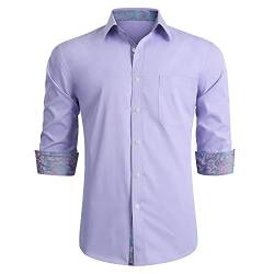 HISDERN Helllila Langarmhemden Herren einzigartiges Design Paisley Button-Down Klassischer Kragen Hochzeit Businesshemd Casual Formal von HISDERN