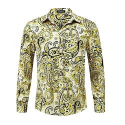 HISDERN Hemd Gelb Langarm, Herren Hemden Paisley Regular Fit Männer Hemden Button Down Print Shirt Oberhemden Freizeithemden Für Party Festival,Gelb,L von HISDERN