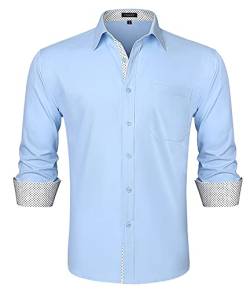 HISDERN Hemd Hellblau Herren Langarm Herrenhemd Regular Fit Hemden Elegante Formal Klassisch Freizeithemden Für Die Party Hochzeit Freizeit Shirt,Blau,S von HISDERN