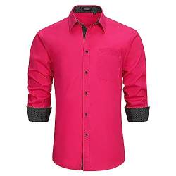 HISDERN Hemd Herren Freizeithemd Formelle Businesshemden Freizeithemden Langarm Hemd Klassisch Regular Fit Hemden Hot Pink 3XL von HISDERN