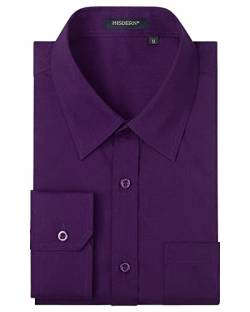 HISDERN Hemd Herren Langarm Freizeithemd Regular Fit Businesshemden Freizeithemden Hemd Violett 4XL von HISDERN