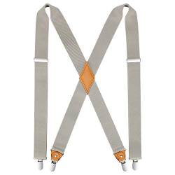 HISDERN Herren 3,5 cm breiter Hosenträger in X-Form mit sehr Starken 4 Metall Clip für Männer und Damen elastisch und verstellbar Beige von HISDERN