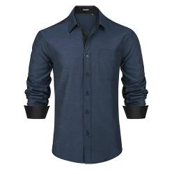 HISDERN Herren Anzug Hemden Klassisch Marineblau Langarm Casual Button Down Kragen Hemd Regular Fit M von HISDERN