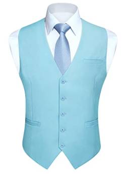 HISDERN Herren Anzugweste Formale Hochzeit Party Baumwolle Anzug Weste Einfarbig,Hellblau,4XL(Brustumfang 57,5 inch) von HISDERN