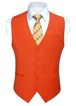 HISDERN Herren Anzugweste Formale Hochzeit Party Baumwolle Anzug Weste Einfarbig,Orange,XXL(Brustumfang 51.2 inch) von HISDERN