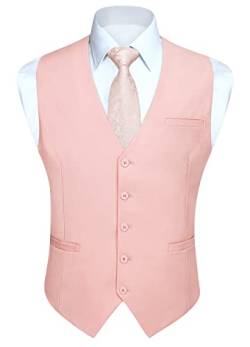 HISDERN Herren Anzugweste Formale Hochzeit Party Baumwolle Anzug Weste Einfarbig,Rosa,XXL(Brustumfang 51.2 inch) von HISDERN