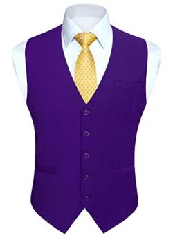 HISDERN Herren Anzugweste Formale Hochzeit Party Baumwolle Anzug Weste Einfarbig,Violett,3XL(Brustumfang 54.3 inch) von HISDERN