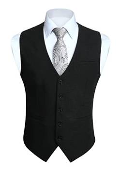 HISDERN Herren Anzugweste Schwarz Formale Klassische Casual V-Ausschnitt Retro Einfarbige Westen Hochzeit Business Party Baumwolle Weste L von HISDERN