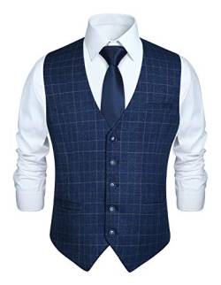 HISDERN Herren Blau formale Hochzeit Party Weste Baumwolle Plaid Check Royal Blue Kleid Anzug Weste XL von HISDERN