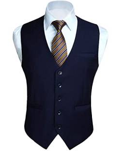 HISDERN Herren Formelle Hochzeitsgesellschaft Business Marineblau Weste Baumwolle Einfarbig Weste von HISDERN