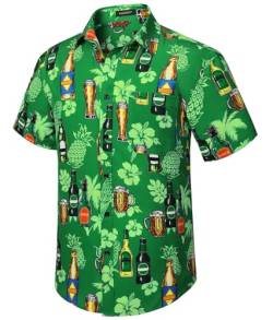 HISDERN Herren Funky Hawaiihemd Bierdruck Kurzarm Hawaii Hemd Sommer Urlaub Aloha Strand Tropisches Party Hemden für Männer,Grün,L von HISDERN