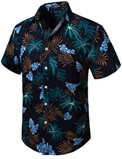 HISDERN Herren Funky Kokosnussbaum Hawaiihemd Unisex Kurzarm Vordertasche Urlaub Sommer Aloha Bedruckter Strand Beilaufig Hawaii Hemd S-2XL von HISDERN