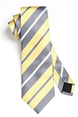HISDERN Herren Gestreifte Krawatten Gelb Grau Streifen Krawatte Hochzeitskrawatte Einstecktuch Herren Krawatte & Einstecktuch Set von HISDERN
