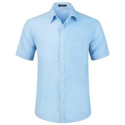 HISDERN Herren Hemd Blau Kurzarm Freizeithemd Businesshemd Für Herren Regular Fit Bügelfreies Herrenhemd mit Brusttasche,4XL von HISDERN