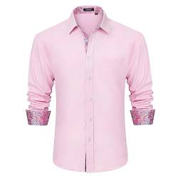 HISDERN Herren Hemd Freizeithemd Langarmhemd Formelle Businesshemden Freizeithemden Langarm Hemd Regular Fit Hemden Shirt Rosa 5XL von HISDERN