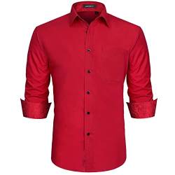 HISDERN Herren Hemd Freizeithemd Langarmhemd Formelle Businesshemden Freizeithemden Langarm Hemd Regular Fit Hemden Shirt Rot 3XL von HISDERN