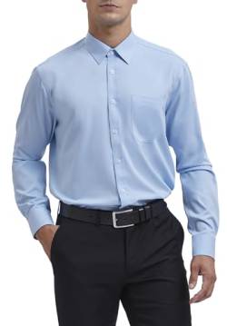 HISDERN Herren Hemd Langarm Blau Businesshemd Regular Fit Hemd aus Bambusfaser Freizeithemd Bügelfreies Herrenhemd mit Brusttasche,S von HISDERN