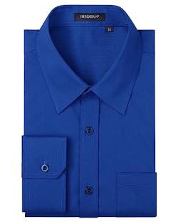 HISDERN Herren Hemd Langarm Formelle Hemd Businesshemden Freizeithemden Langarmhemd Regular Fit Freizeithemd Hemden Blau 3XL von HISDERN