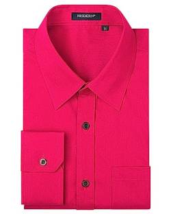 HISDERN Herren Hemd Langarm Formelle Hemd Businesshemden Freizeithemden Langarmhemd Regular Fit Freizeithemd Hemden Rosa 5XL von HISDERN