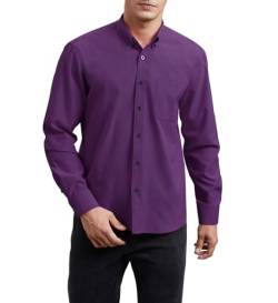 HISDERN Herren Hemd Langarm Lila Oxford Regular fit Hemden Freizeithemd Businesshemd Baumwolle Casual Hemd für Männer 3XL von HISDERN