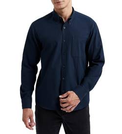 HISDERN Herren Hemd Langarm Maineblau Hemden Freizeithemd Businesshemd Baumwolle Oxford Casual Regular Fit Hemd für Männer M von HISDERN