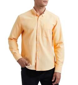 HISDERN Herren Hemd Langarm Oxford Hemden Freizeithemd Businesshemd Elegante Casual Regular Fit Herrenhemden mit Tasche Gelb L von HISDERN