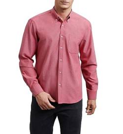 HISDERN Herren Hemd Langarm Rot Hemden Freizeithemd Businesshemd Baumwolle Oxford Casual Regular Fit Hemd für Männer XL von HISDERN