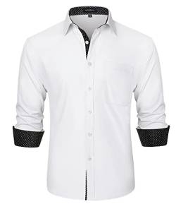 HISDERN Herren Hemd Langarm Weiß Herrenhemden Freizeithemd Regular Fit Formales Button Down Businesshemd Oberhemd Für Männer,Weiß,3XL von HISDERN