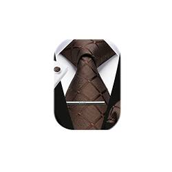 HISDERN Herren Hochzeit Braun Krawatten und Einstecktuch Krawatte Plaid Manschettenknöpfe-Krawattenklammer-Set von HISDERN
