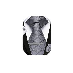 HISDERN Herren Hochzeit Grau Krawatten und Einstecktuch Krawatte Plaid Manschettenknöpfe-Krawattenklammer-Set von HISDERN