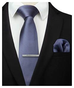 HISDERN Herren Hochzeit Grau Krawatten und Einstecktuch krawattenklammer Set Einfarbige in verschiedenen Farben von HISDERN