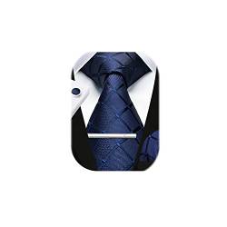 HISDERN Herren Hochzeit Navy blau Krawatten und Einstecktuch Krawatte Plaid Manschettenknöpfe-Krawattenklammer-Set von HISDERN