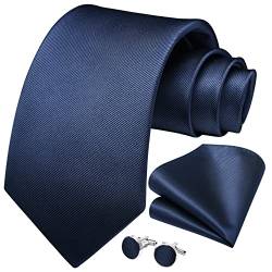 HISDERN Herren Hochzeit Navy blau Krawatten und Einstecktuch Solide Krawatte Manschettenknöpfe Set von HISDERN