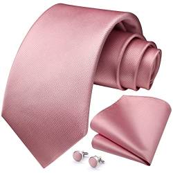 HISDERN Herren Hochzeit Rosa Krawatten und Einstecktuch Solide Krawatte Manschettenknöpfe Set von HISDERN